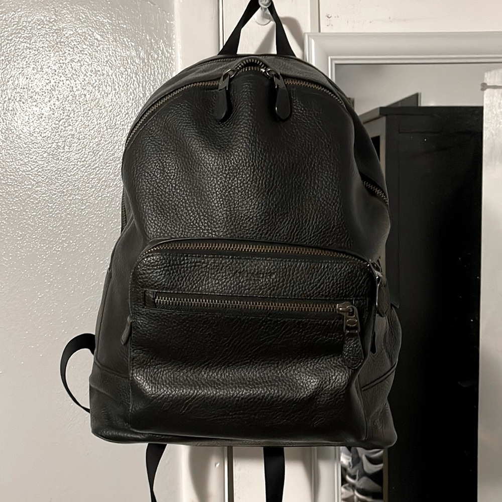 Coach West Backpack Black Pebbled Leather Authentic